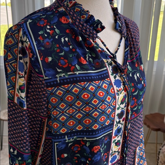 Hazel Anthropologie Boho Multicolor Floral Patchwork Blouse Bell Sleeve Women M - Picture 6 of 13